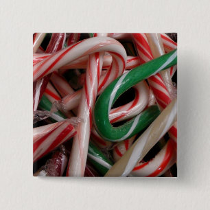 Candy Canes Christmas Holiday White Green and Red 15 Cm Square Badge