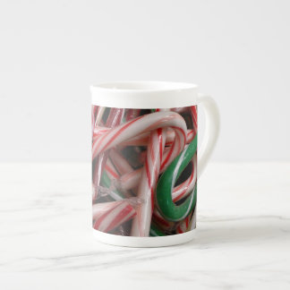Candy Canes Christmas Holiday White Green and Red Bone China Mug