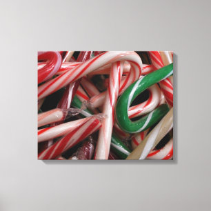 Candy Canes Christmas Holiday White Green and Red Canvas Print