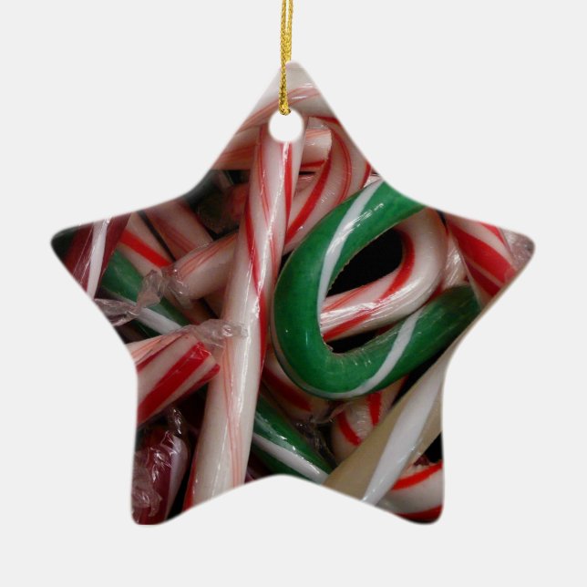 Candy Canes Christmas Holiday White Green and Red Ceramic Tree Decoration (Front)