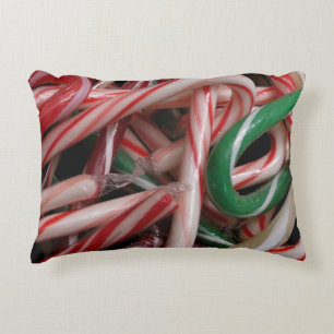 Candy Canes Christmas Holiday White Green and Red Decorative Cushion