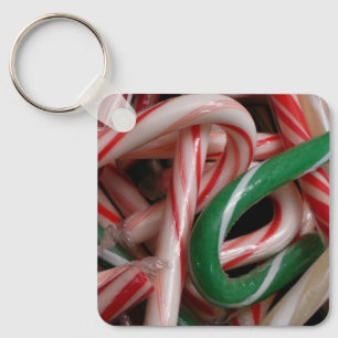 Candy Canes Christmas Holiday White Green and Red Key Ring