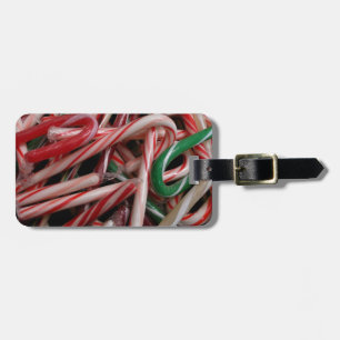 Candy Canes Christmas Holiday White Green and Red Luggage Tag