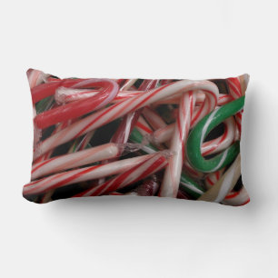 Candy Canes Christmas Holiday White Green and Red Lumbar Cushion