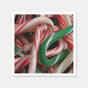 Candy Canes Christmas Holiday White Green and Red Napkin