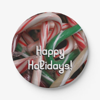 Candy Canes Christmas Holiday White Green and Red Paper Plate