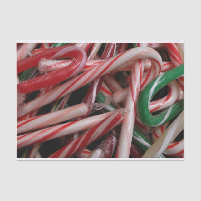 Candy Canes Christmas Holiday White Green and Red Tissue Paper (Front)