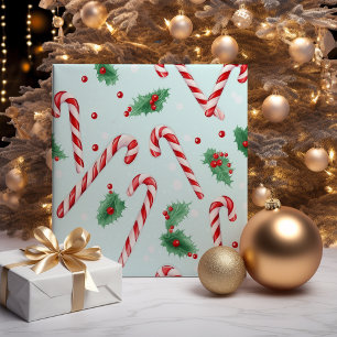 Candy Canes Christmas Teal Wrapping Paper
