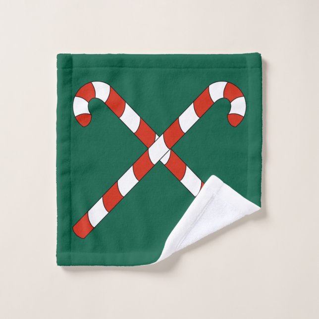 Candy Canes Crossed Bath Towel Set (Wash Cloth)