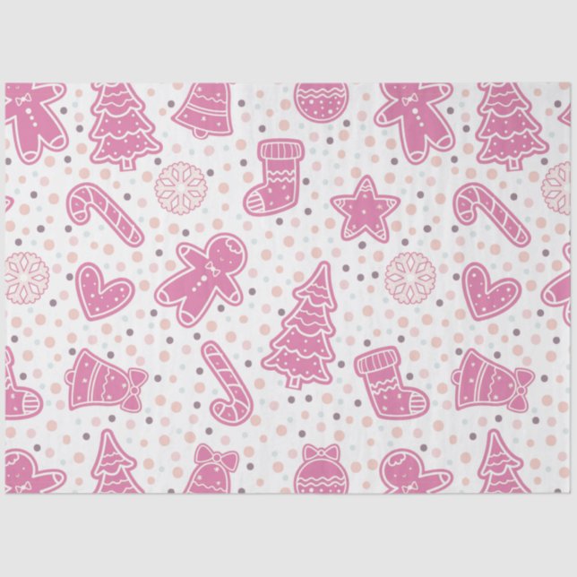 Candy Canes Gingerbread Men Stars Christmas Tissue Paper (Front)