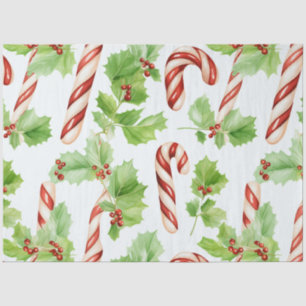 Candy Canes Greenery Winter Berries Christmas Tissue Paper