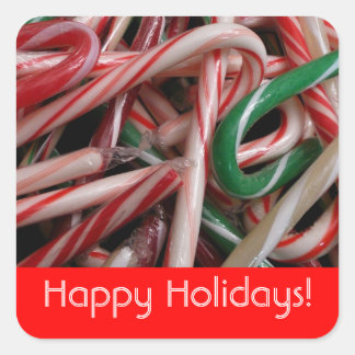 Candy Canes Happy Holidays Square Sticker