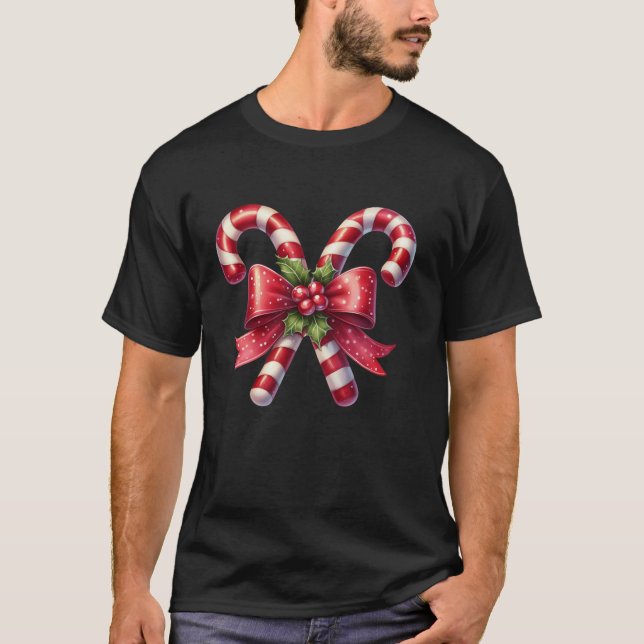 Candy Canes Holiday Candy Lovers Christmas Women M T-Shirt (Front)
