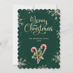 Candy Canes Holly Berries Green Christmas Card