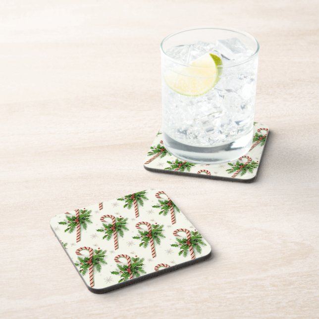 Candy Canes & Holly Christmas Coasters (Right Side)