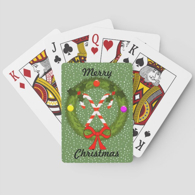 Candy Canes in Wreath Christmas Playing Cards (Back)