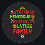 Candy Canes Latkes Hanukkah Christmas Chrismukkah Classic Round Sticker<br><div class="desc">Candy Canes Latkes Hanukkah Christmas Chrismukkah</div>