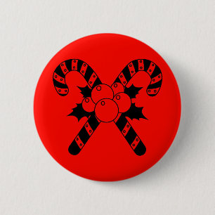 Candy Canes & mistletoe Black Merry Christmas 6 Cm Round Badge