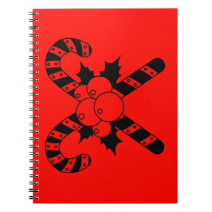 Candy Canes & mistletoe Black Merry Christmas Notebook
