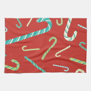 Candy Canes on a Red background Tea Towel