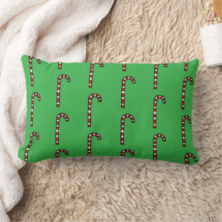 Candy Canes on Blue Background Lumbar Cushion