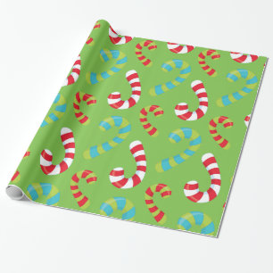 Candy Canes on Green Holiday Wrapping Paper