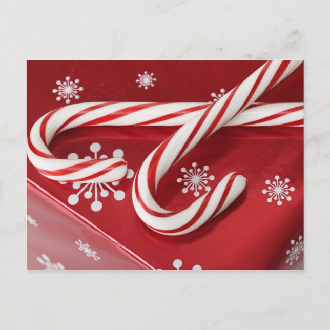 Candy canes on present postcard (Front)
