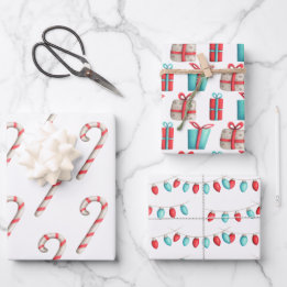 Candy Canes, Presents and Christmas Lights Holiday Wrapping Paper Sheet