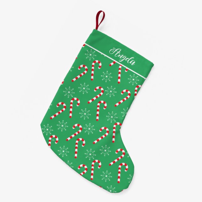 Candy Canes Snowflakes Green Christmas Stocking (Front (Hanging))