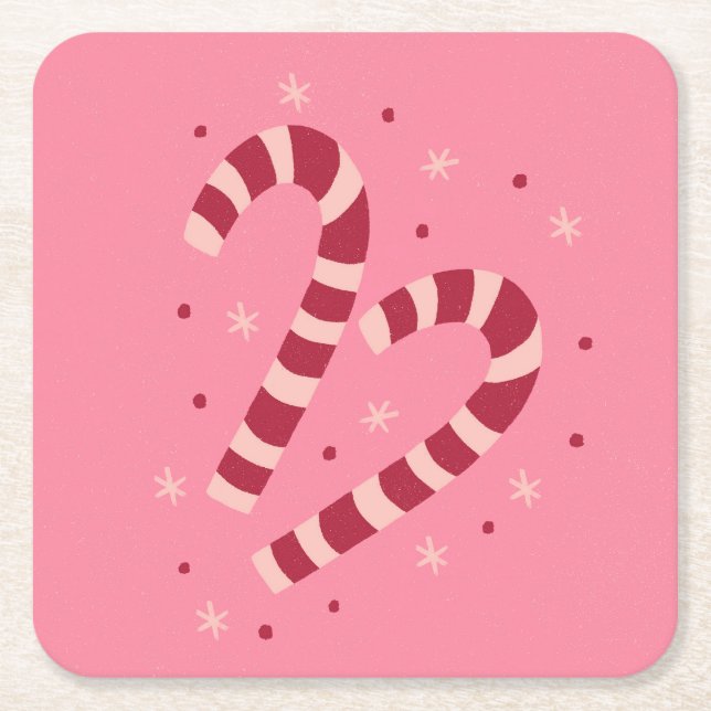 Candy canes square paper coaster (Front)