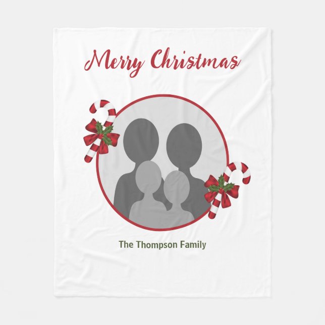 Candy Canes With Custom Photo Template & Text Fleece Blanket (Front)