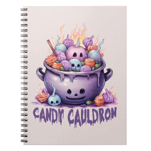 Candy Cauldron – Pastel Purple Halloween Treats Notebook (Front)