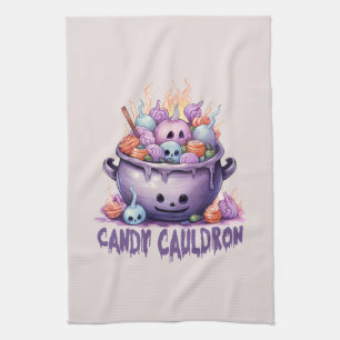 Candy Cauldron – Pastel Purple Halloween Treats Tea Towel