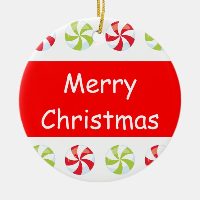 Candy Christmas Keepsake with Year Ceramic Tree Decoration (Front)