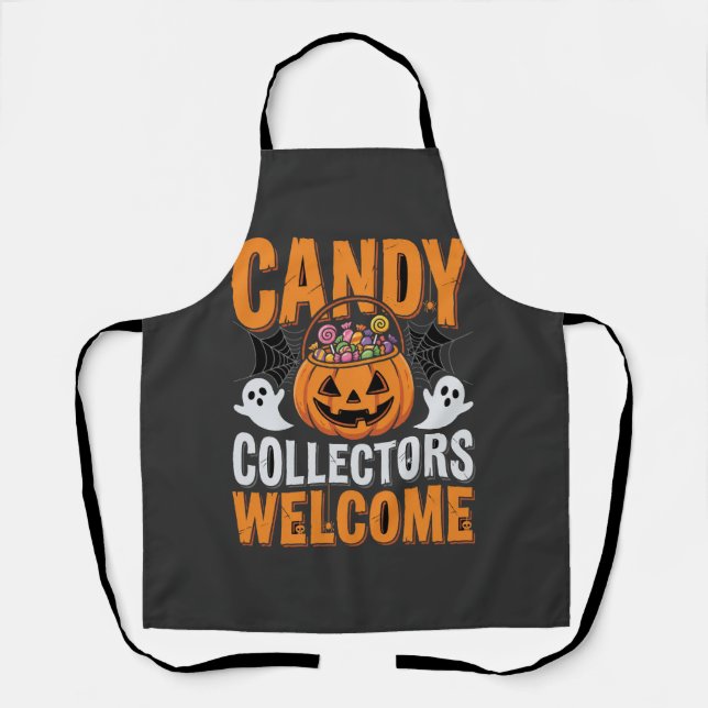 Candy Collectors Welcome Halloween Pumpkin Apron (Front)