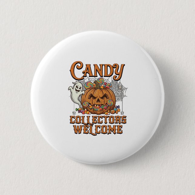 Candy Collectors Welcome Pumpkin Ghost Spider Web 6 Cm Round Badge (Front)