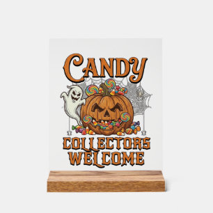 Candy Collectors Welcome Pumpkin Ghost Spider Web Acrylic Sign
