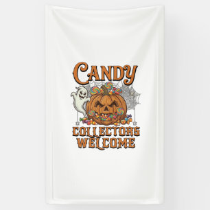 Candy Collectors Welcome Pumpkin Ghost Spider Web Banner
