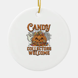 Candy Collectors Welcome Pumpkin Ghost Spider Web Ceramic Tree Decoration