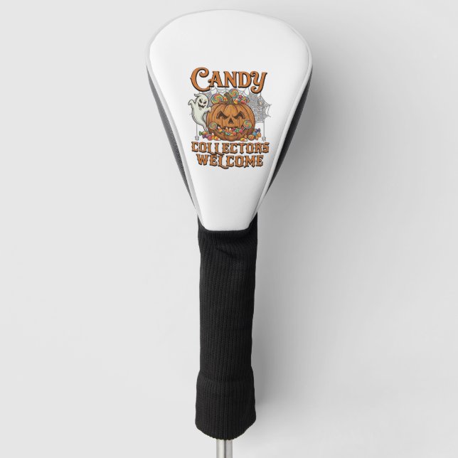 Candy Collectors Welcome Pumpkin Ghost Spider Web Golf Head Cover (Front)