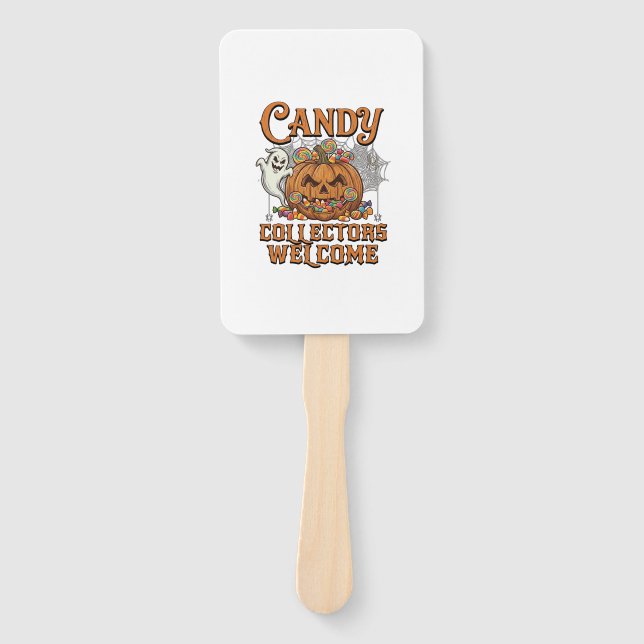 Candy Collectors Welcome Pumpkin Ghost Spider Web Hand Fan (Front)