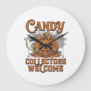 Candy Collectors Welcome Pumpkin Ghost Spider Web Large Clock