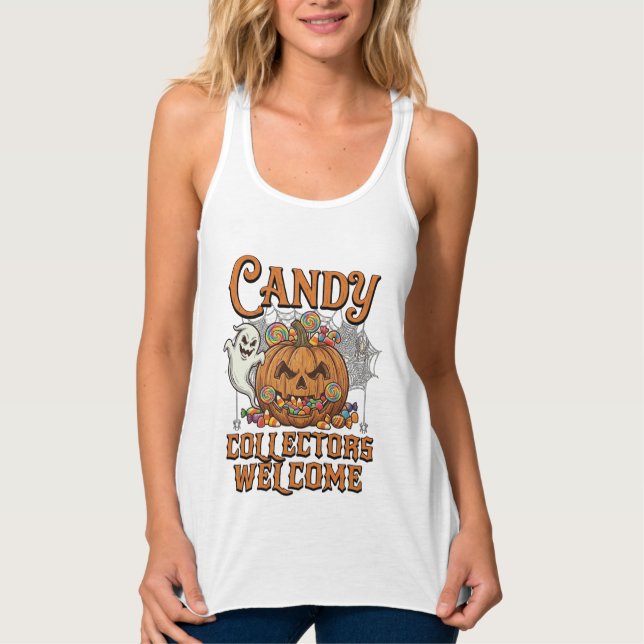 Candy Collectors Welcome Pumpkin Ghost Spider Web Singlet (Front)