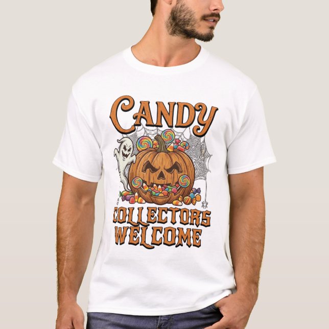 Candy Collectors Welcome Pumpkin Ghost Spider Web T-Shirt (Front)