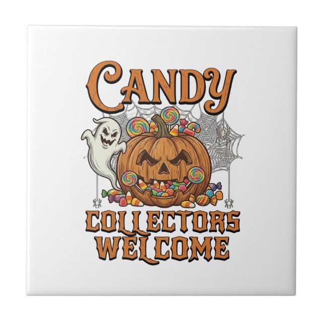 Candy Collectors Welcome Pumpkin Ghost Spider Web Tile (Front)
