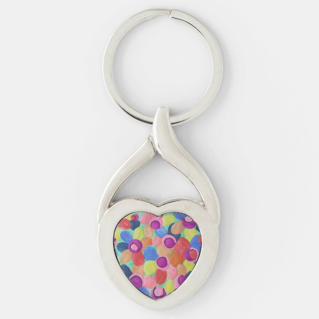 Candy Colored Flowers Metal Key Ring (Front)