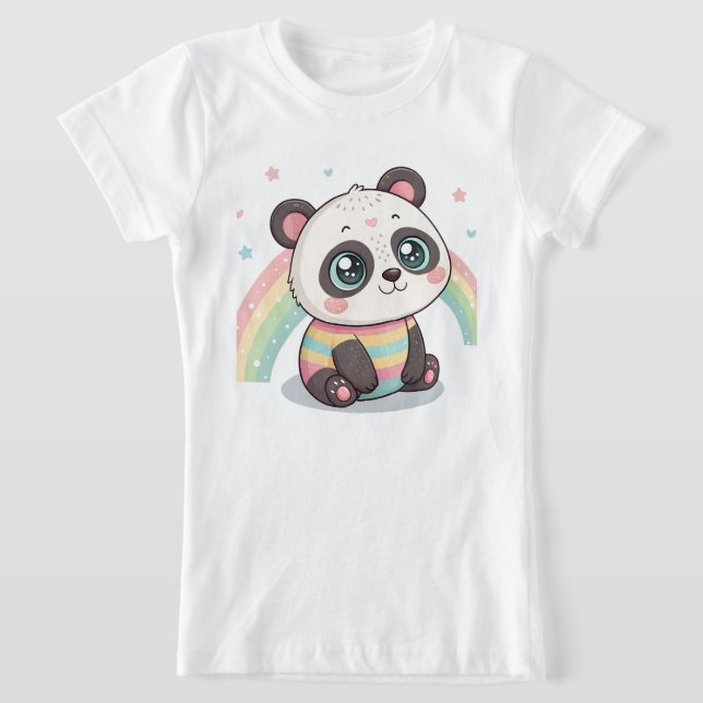 Candy-Colored Panda Cartoon T-Shirt Design (Laydown)