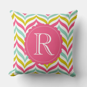 Candy Coloured Chevron Waves Pattern Monogram Cushion