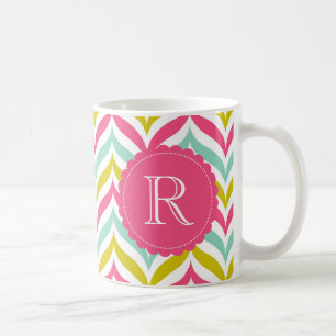 Candy Coloured Chevron Waves Pattern Monogram Mug