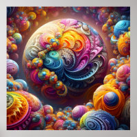 Candy-Coloured Fractal Globe and Orbiting Planets